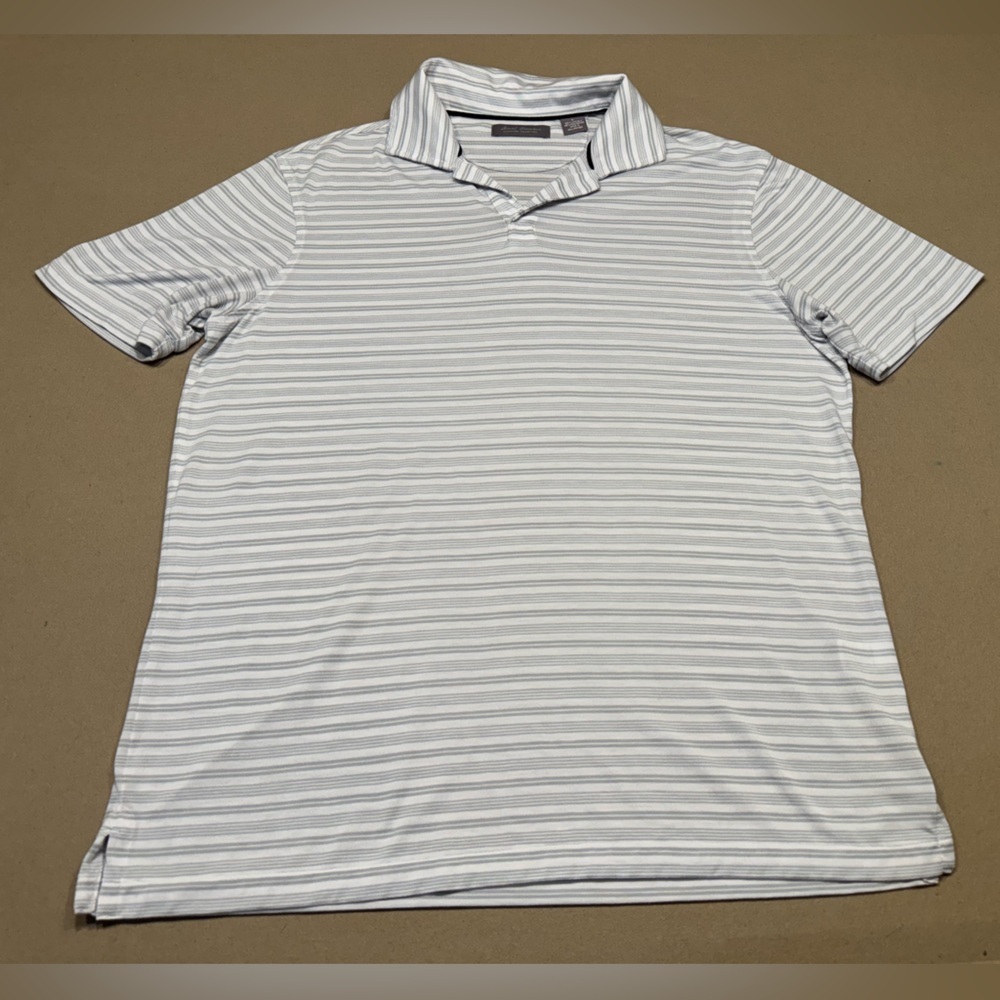 Daniel Cremieux White and Gray Striped Polo Shirt